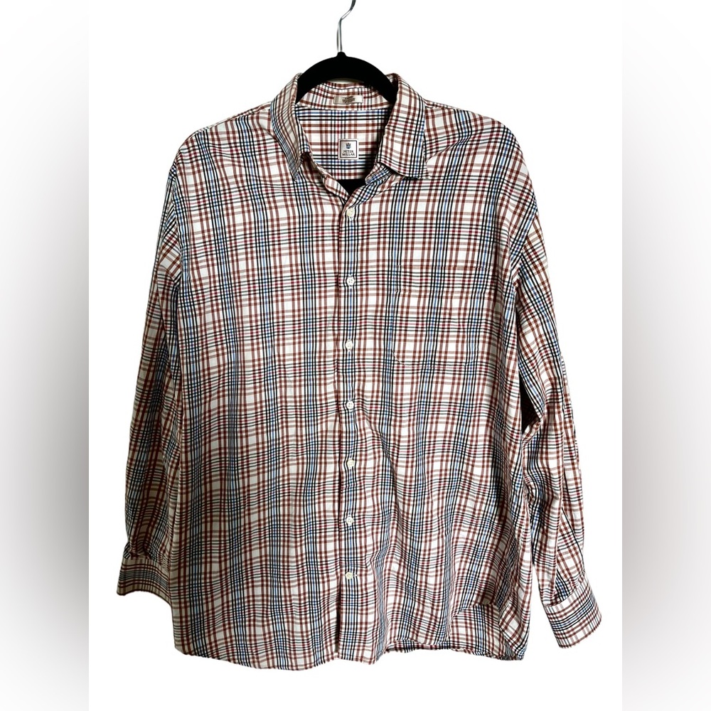 Peter Millar Shirt Men's L 100 Cotton Long Sleeve Stripes Plaid‎ Multicolor ✅